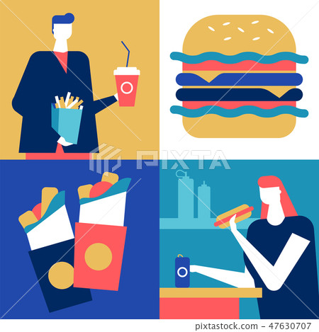 Fast food - flat design style colorful... - Stock Illustration ...