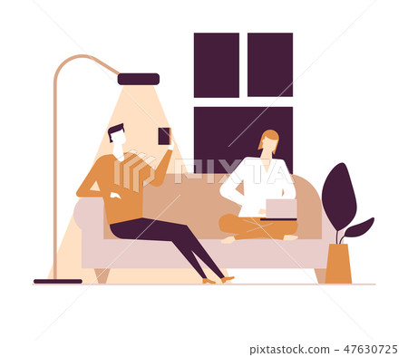 Couple at home - flat design style colorful illustration 47630725