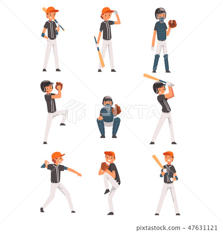 Baseball players in different poses set softball Vector Image