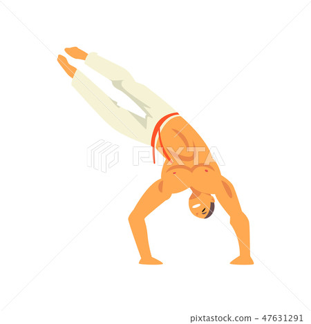 Smiling Man Standing on His Hands, Capoeira Dancer Character Practicing Movement, Brazilian National 47631291