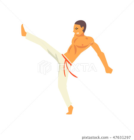 Young Man Fighting, Capoeira Gighter Character Practicing Movement, Brazilian National Martial Art 47631297