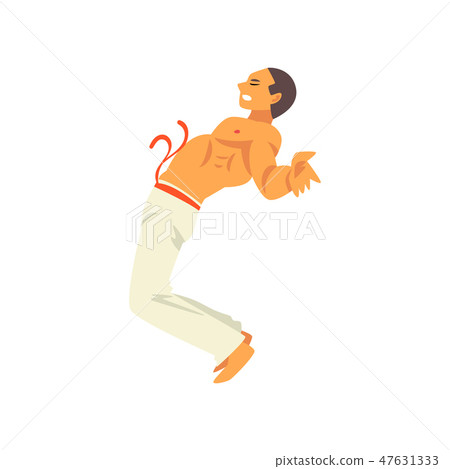 Male Capoeira Dancer Fighter Character Practicing Movement, Man Leaning Back, Brazilian National Male Capoeira Dancer Fighter Character Practicing Movement, Man Leaning Back, Brazilian National 47631333