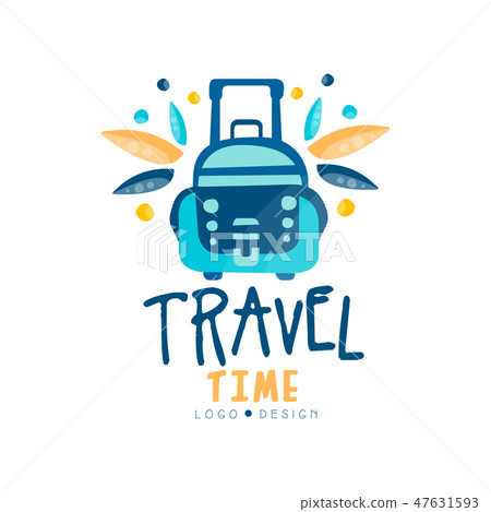 Travel time logo design, summer vacation, weekend tour, tourist agency creative label with suitcase 47631593