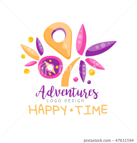 Adventures, happy time, logo design, summer vacation, travel, tourist agency creative label vector 47631594