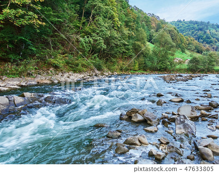 Mountains with forests and river. Carpathian Mountains with forests and river. Carpathian 47633805