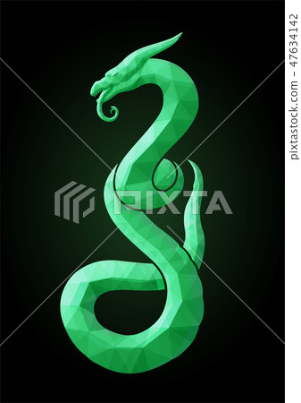 Low poly illustration with shiny green snake 47634142