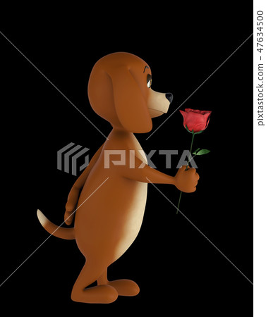 Cute lover valentine dog with rose isolated on black background. 3d render Cute lover valentine dog with rose isolated on black background. 3d render 47634500