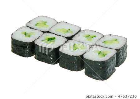 Sushi roll with cucumber and rice. Isolated. 47637230