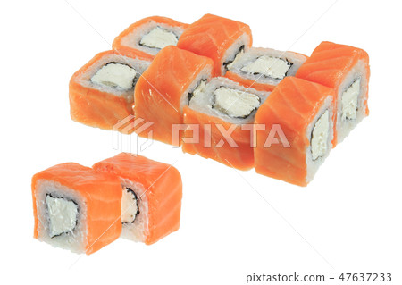Sushi rolls with salmon and cheese Sushi rolls with salmon and cheese 47637233