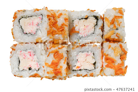 Sushi roll with crab, meat, chicken and breading 47637241