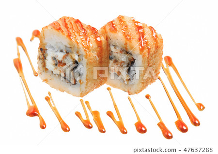 Hot fried sushi roll with cheese and mussels 47637288