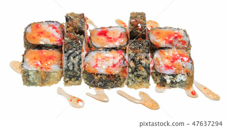 Hot fried sushi roll with cheese, caviar tobiko Hot fried sushi roll with cheese, caviar tobiko 47637294