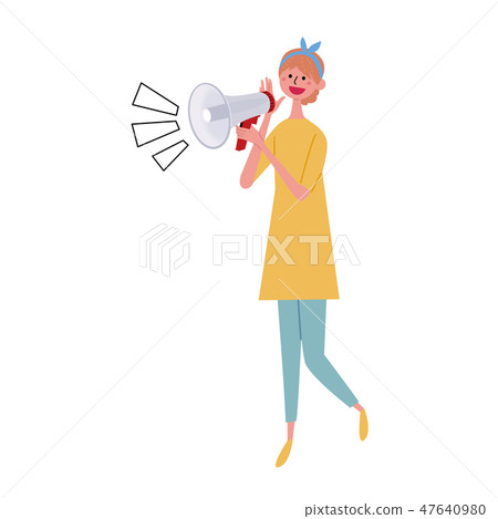有擴音器大聲呼喊銷售例證的婦女 有擴音器大聲呼喊銷售例證的婦女 47640980