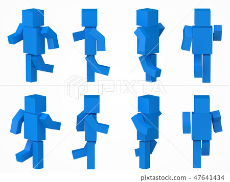 running cubic character. 3d style blue cubic character illustration. 47641434