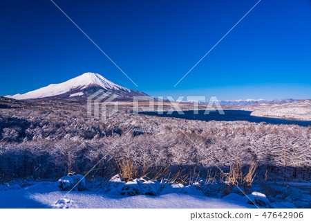 （山梨縣）從山岳的白雪覆蓋的全景中渴望的富士山 47642906