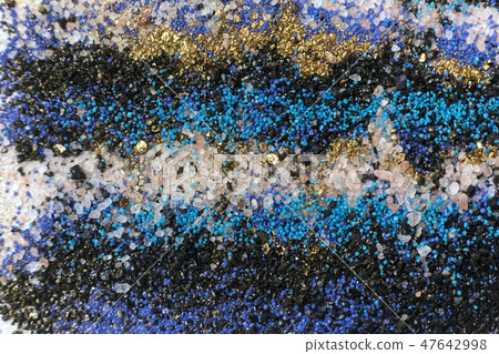 Layered colorful sand pattern. Marble style background. Blue and gold powder texture. 47642998