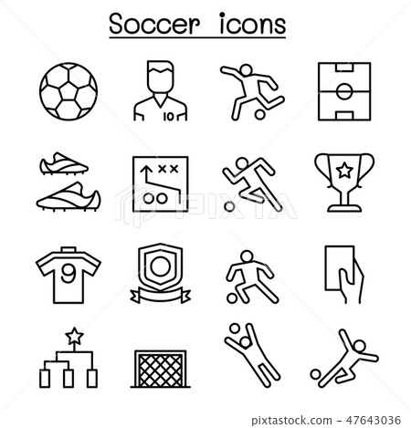 Soccer ,Football icon set in thin line style - Stock Illustration ...