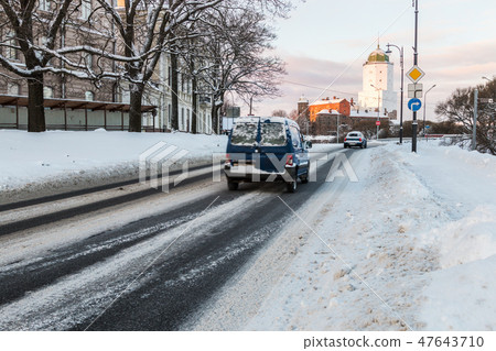 Winter cityscape of the old town of Vyborg 47643710