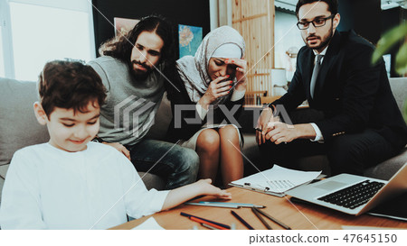 Arab Family at Reception in Psychotherapist Office 47645150