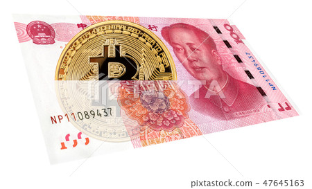 Cryptocurrency Bitcoin and Chinese 100 yuan  47645163