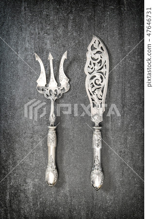 Vintage silver cutlery Kitchen utensils knife fork Vintage silver cutlery Kitchen utensils knife fork 47646731