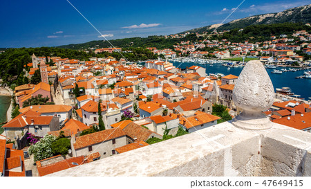 Town Rab on Croatian island from above Town Rab on Croatian island from above 47649415
