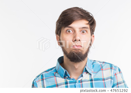 Process, problem, people concept - young man thinking about problem Process, problem, people concept - young man thinking about problem 47651292