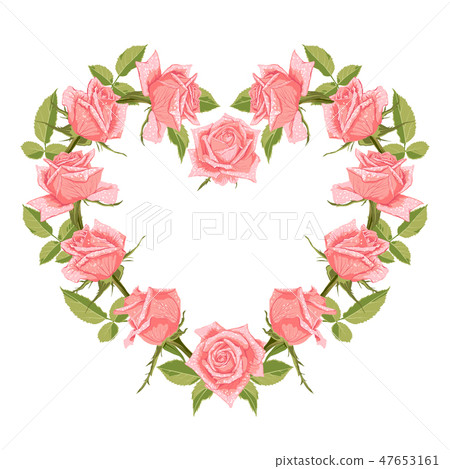 Hand drawn cute floral wreath with roses. Hand drawn cute floral wreath with roses. 47653161