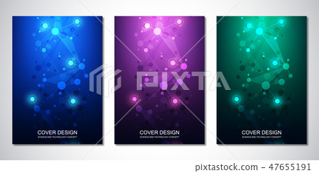 Vector template for cover or brochure, with molecules background and neural network. Abstract 47655191