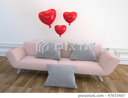 Modern Living Room design - pink sofa 47655467