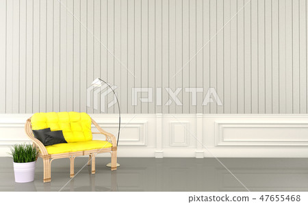 Sofa pillows lamp and plants on white living room 47655468