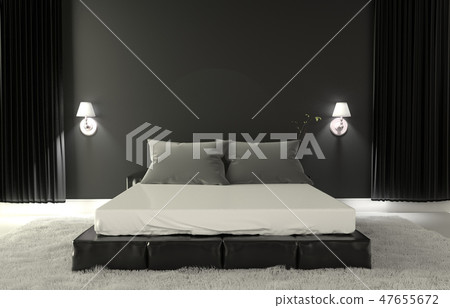 Bedroom Modern interior - room dark style Bedroom Modern interior - room dark style 47655672