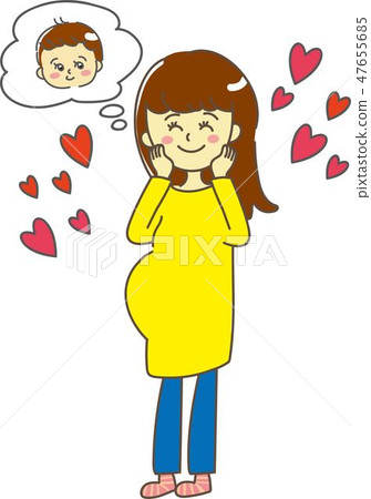 考慮她的兒子的一名孕婦 考慮她的兒子的一名孕婦 47655685