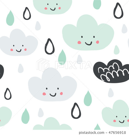 Cute seamless pattern with smiling clouds - Stock Illustration ...