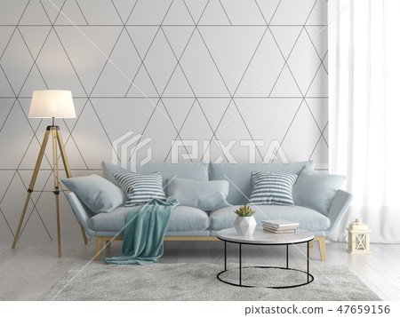 Interior of modern living room with sofa and furniture 3D rendering 47659156