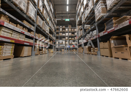 Warehouse interior with shelves rack Warehouse interior with shelves rack 47662608