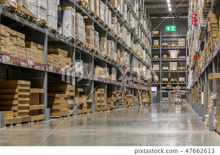 Warehouse interior with shelves rack 47662613