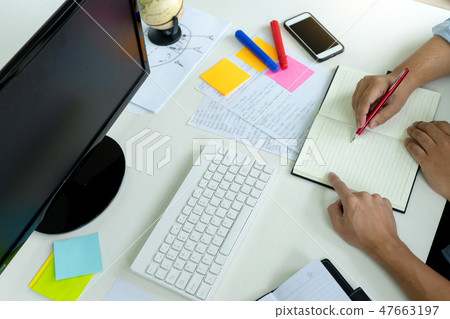 woman and man work for education or business on the table 47663197