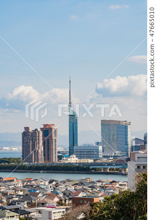 從Atago寺廟的福岡市風景視圖 47665010
