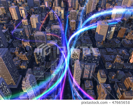 Urban city street communication building Cloud network CG 47665658