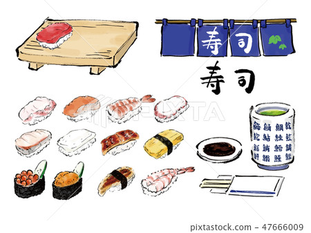 Sushi sushi material neta tea goodwill set Sushi related handwriting hand-drawn vector Sushi sushi material neta tea goodwill set Sushi related handwriting hand-drawn vector 47666009