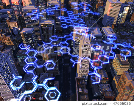 Urban city street building Cloud network CG 47666026