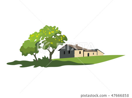 Rural landscape with house and tree. Rural landscape with house and tree. 47666858
