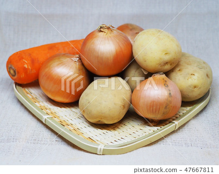 Organic materials (onions, carrots & potatoes: natural texture) 47667811
