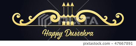 Creative golden text Happy Dussehra with bow and arrow. Horizontal web banner. Inscription poster Creative golden text Happy Dussehra with bow and arrow. Horizontal web banner. Inscription poster 47667891