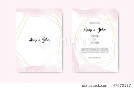 Wedding invite with abstract watercolor style decoration in light tender dusty pink color on white 47670187