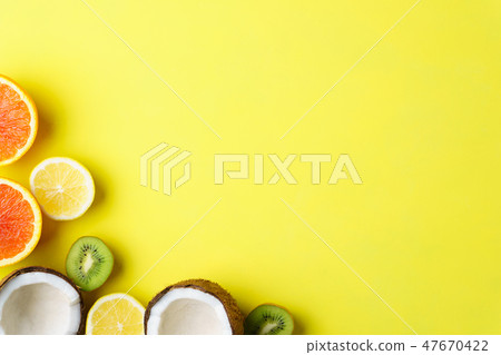 summer composition with tropical fruits, vacation 47670422
