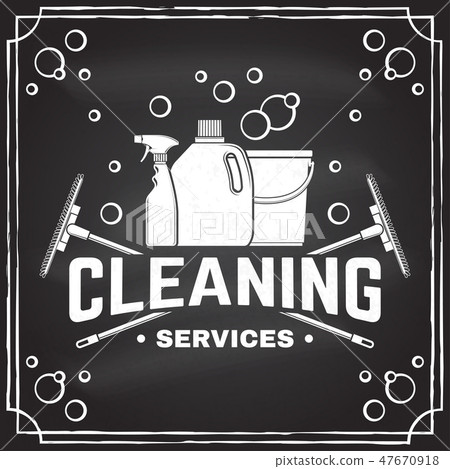 Cleaning company badge, emblem. Vector illustration. Concept for shirt, stamp or tee. Vintage 47670918