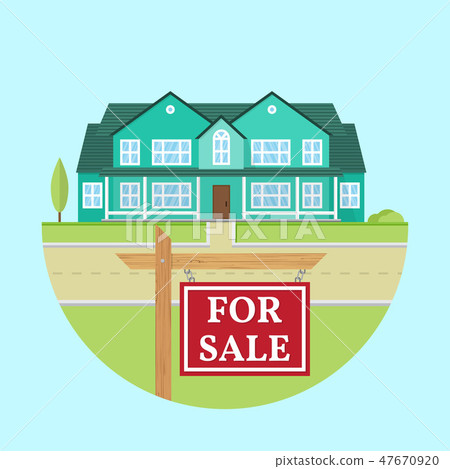 House for sale. Vector flat icon suburban american house. For web design and application interface 47670920