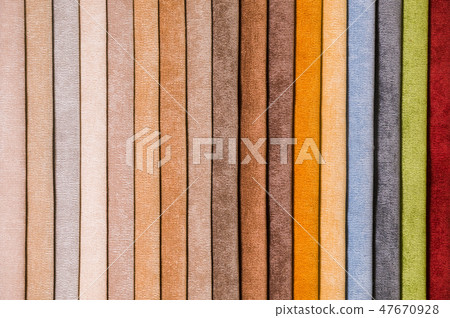 Colorful and bright fabric samples of furniture and clothing upholstery. Close-up of a palette of Colorful and bright fabric samples of furniture and clothing upholstery. Close-up of a palette of 47670928